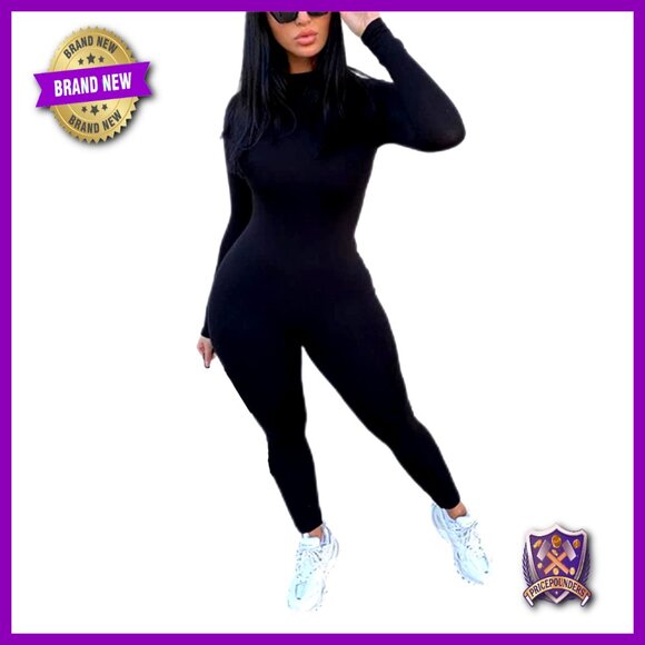Pants - Long Sleeve Bodycon Jumpsuit with Back Zipper for Clubwear and Office